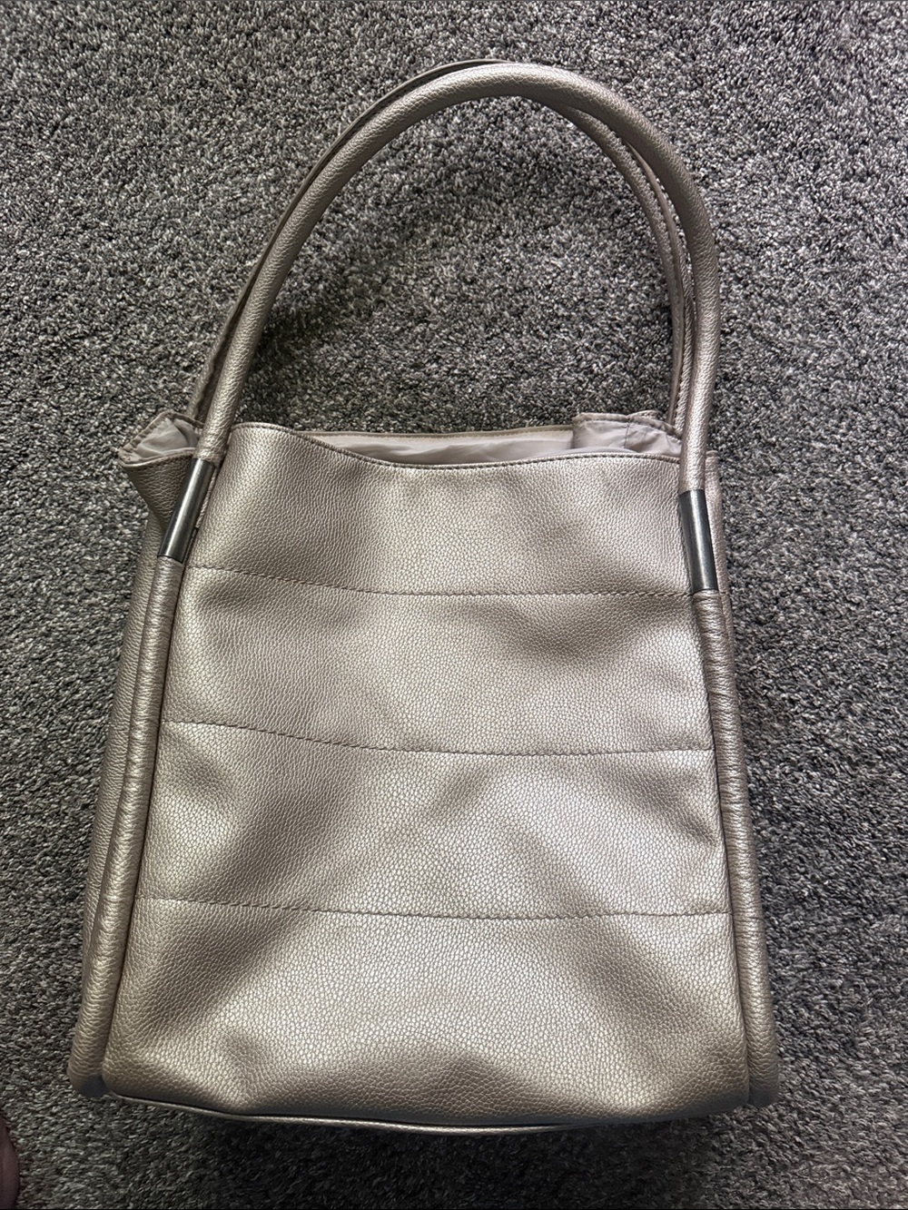 Large Neiman Marcus Sleek Metallic Gray Bag